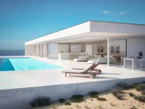 3D-Illustration. modern luxury summer villa with infinity pool